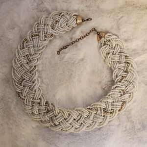 White Gold and Rhinestone Beaded Necklace